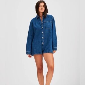 NWOT! Parke Medium Wash Long Sleeve Denim Romper Sz M!